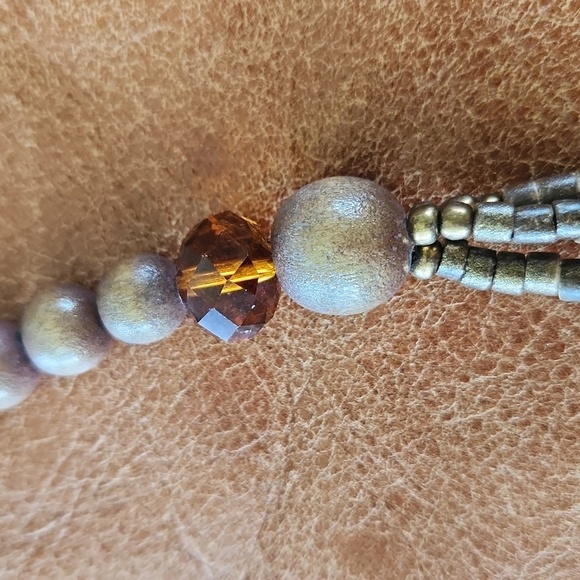 BOHO Wooden Layered Necklace Brown 12" - Picture 2 of 4